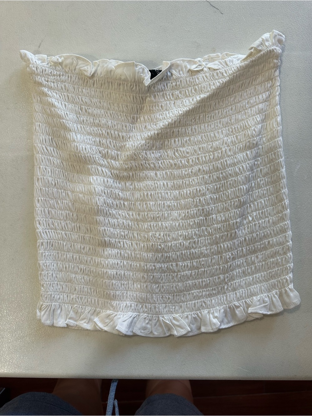 Lucy Paris White Smocked Tube Top with Ruffle Hem